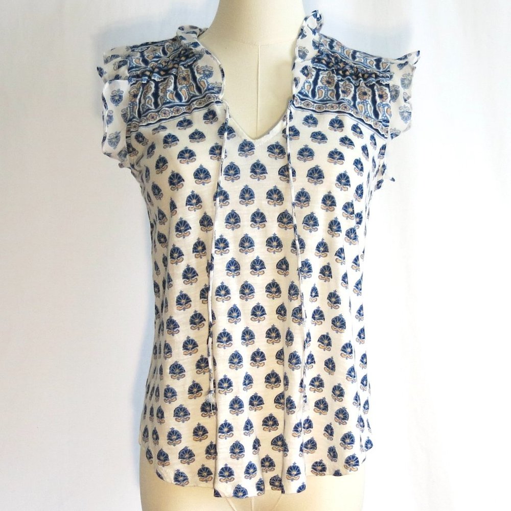 LUCKY BRAND Sleeveless Tie Neck Blouse, Soft Cotton Mix, Size S